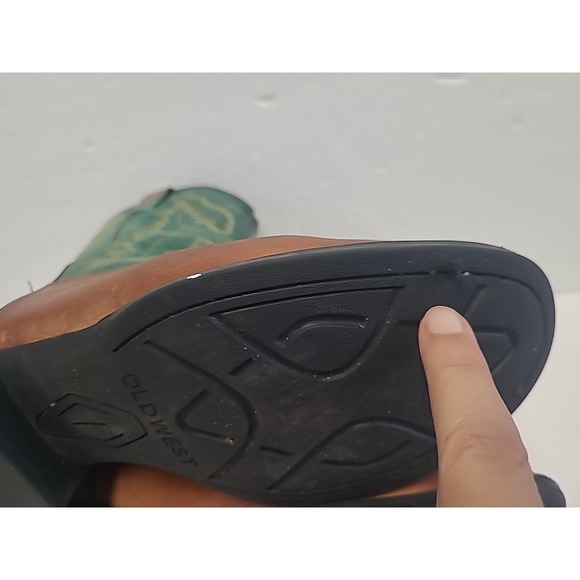 Old West Boots Brown‎ And Turquoise 1905 Youth Size 5.5 Women's 7.5 - Picture 9 of 11